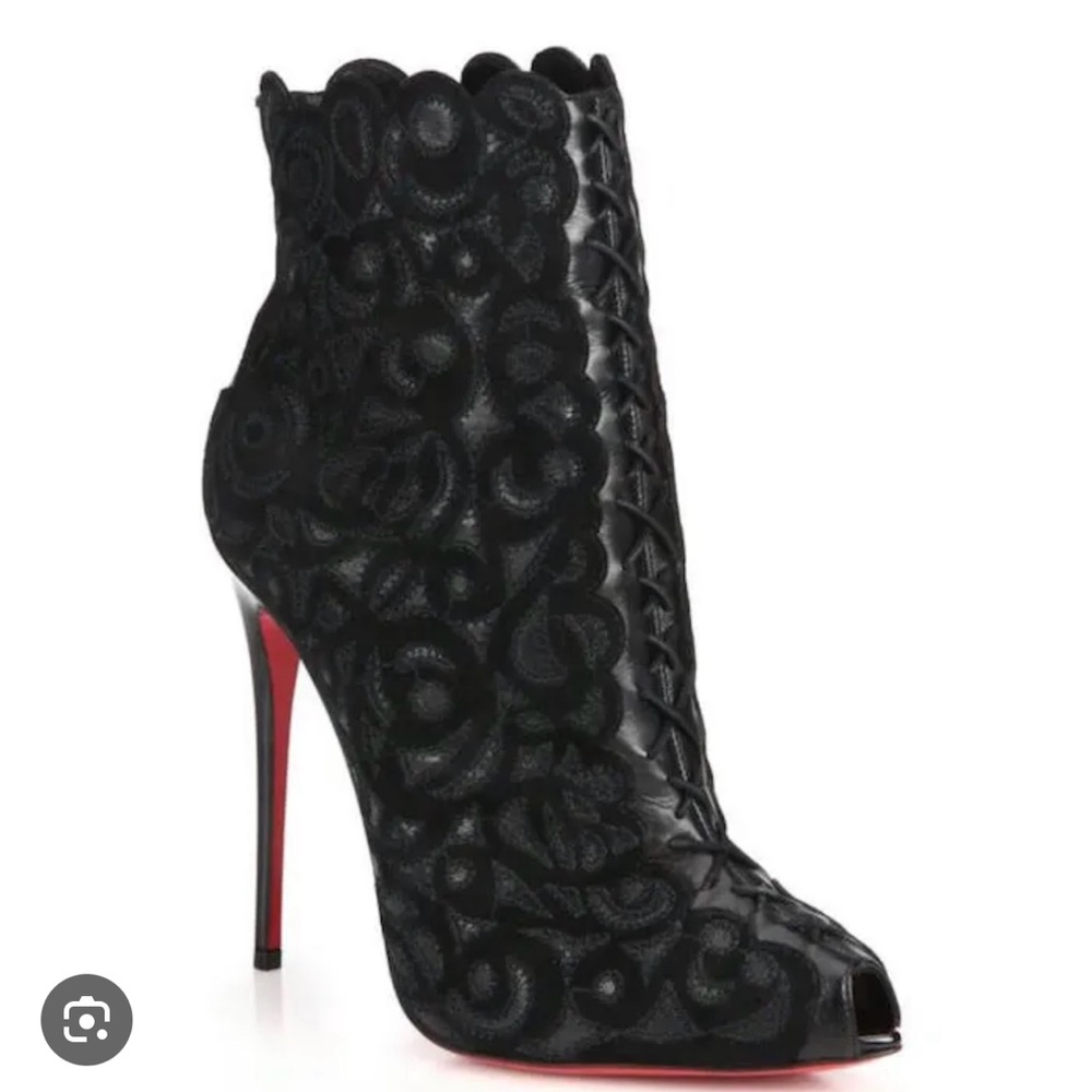 Christian Louboutin Black Lace-Up Ankle Boots